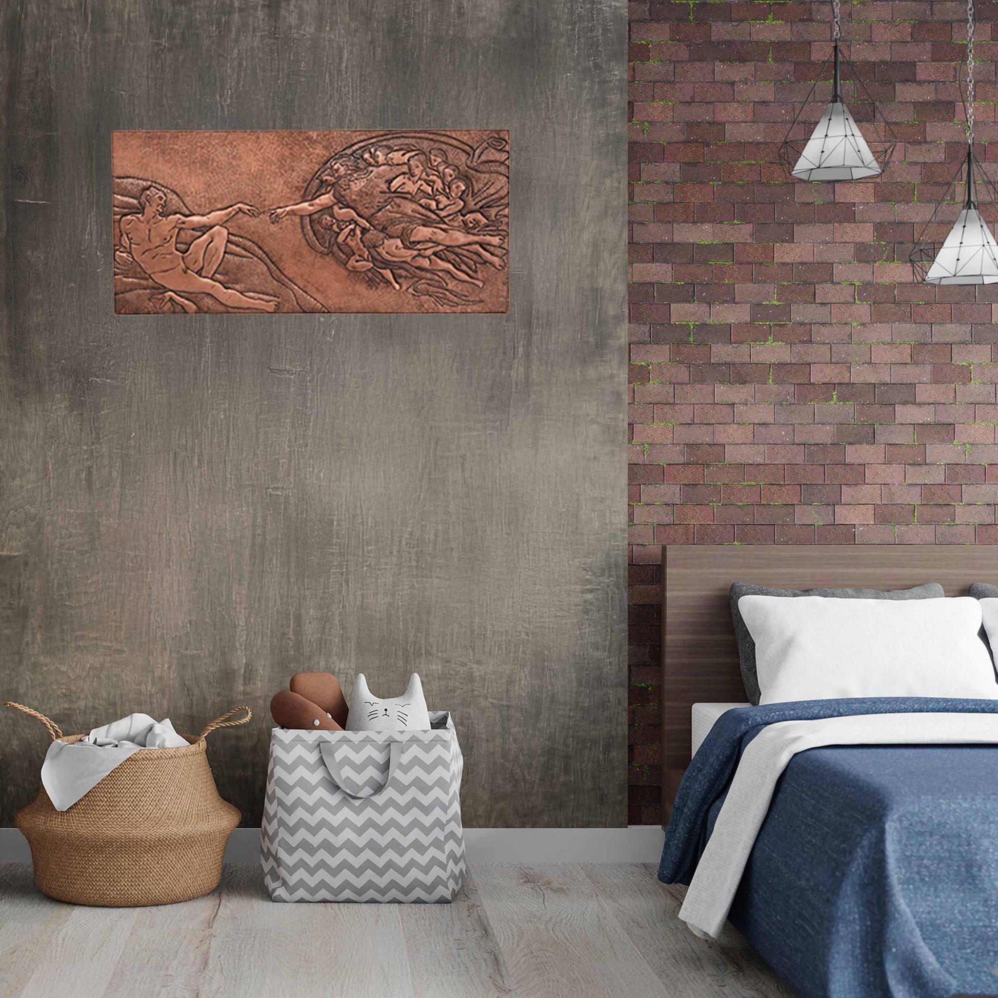 Copper "The Creation of Adam" by Michelangelo Reproduction Wall Art 11.9"x25.5" - Natuross