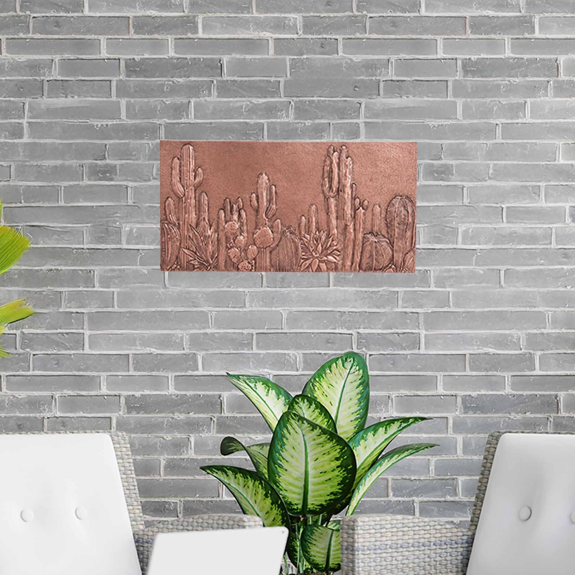 Copper Cacti Scene Handmade Art Tile 15.3"x30" - Natuross