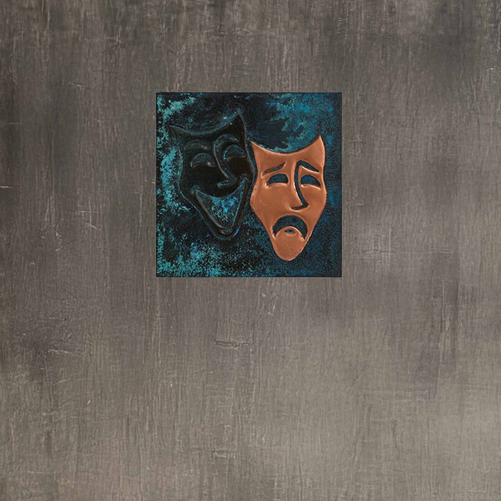 Copper Comedy Tragedy Masks Wall Art 15.7"x15.7" Blue - Natuross