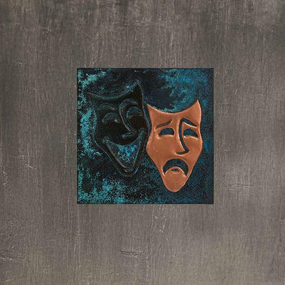 Copper Comedy Tragedy Masks Wall Art 15.7"x15.7" Blue - Natuross