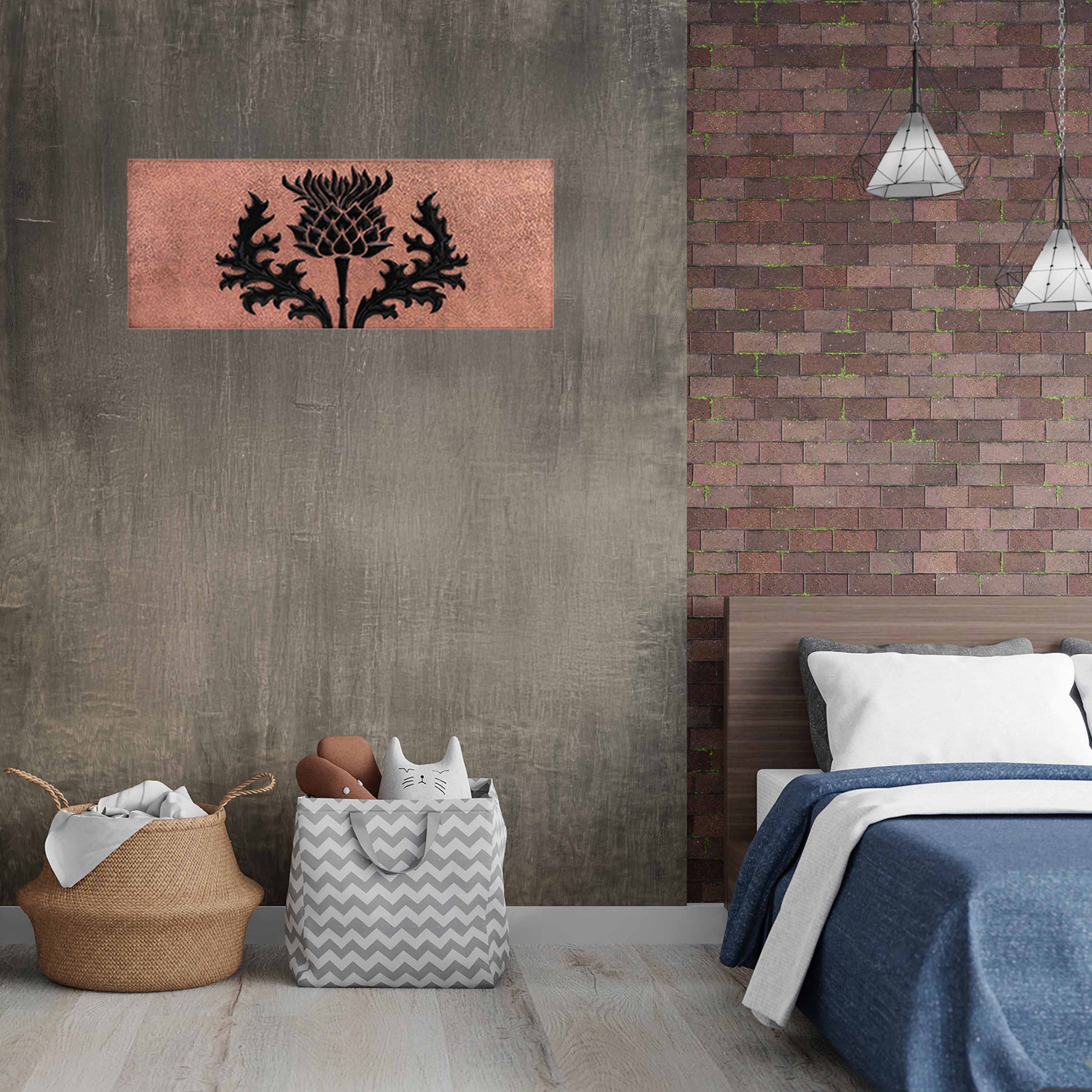 Copper Scottish Thistle Wall Art 13.9"x35" Copper&Black - Natuross