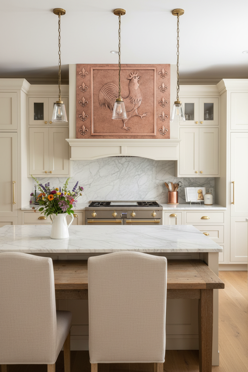 Copper Rooster Fleur De Lys Backsplash - French country kitchen
