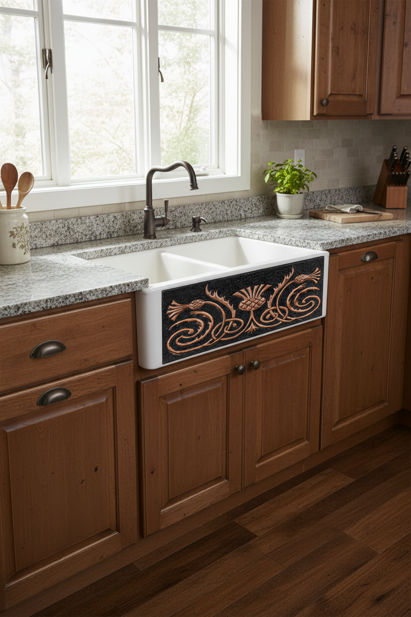 Copper Sink Apron Panel Scottish Thistles - traditional kitchen