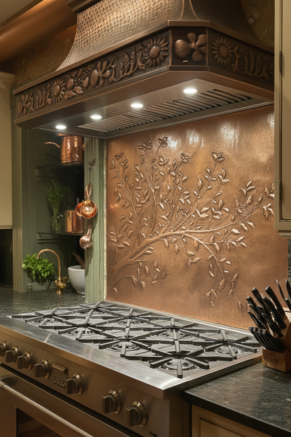 Copper Tree Branches Backsplash Closest Front Angled Right View