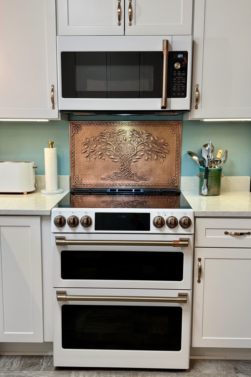 Copper Tree of Life Backsplash - close-up front view