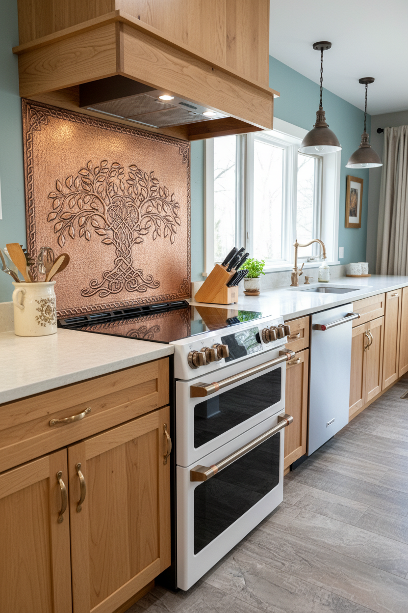 Copper Tree of Life Backsplash - contemporary rustic kitchen