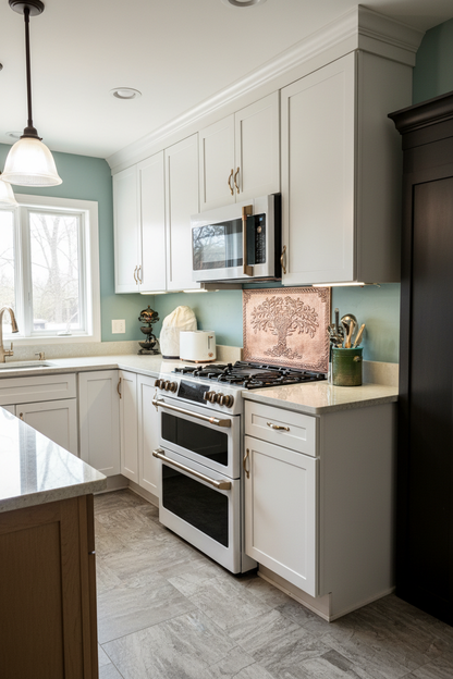 Copper Tree of Life Backsplash - traditional kitchen