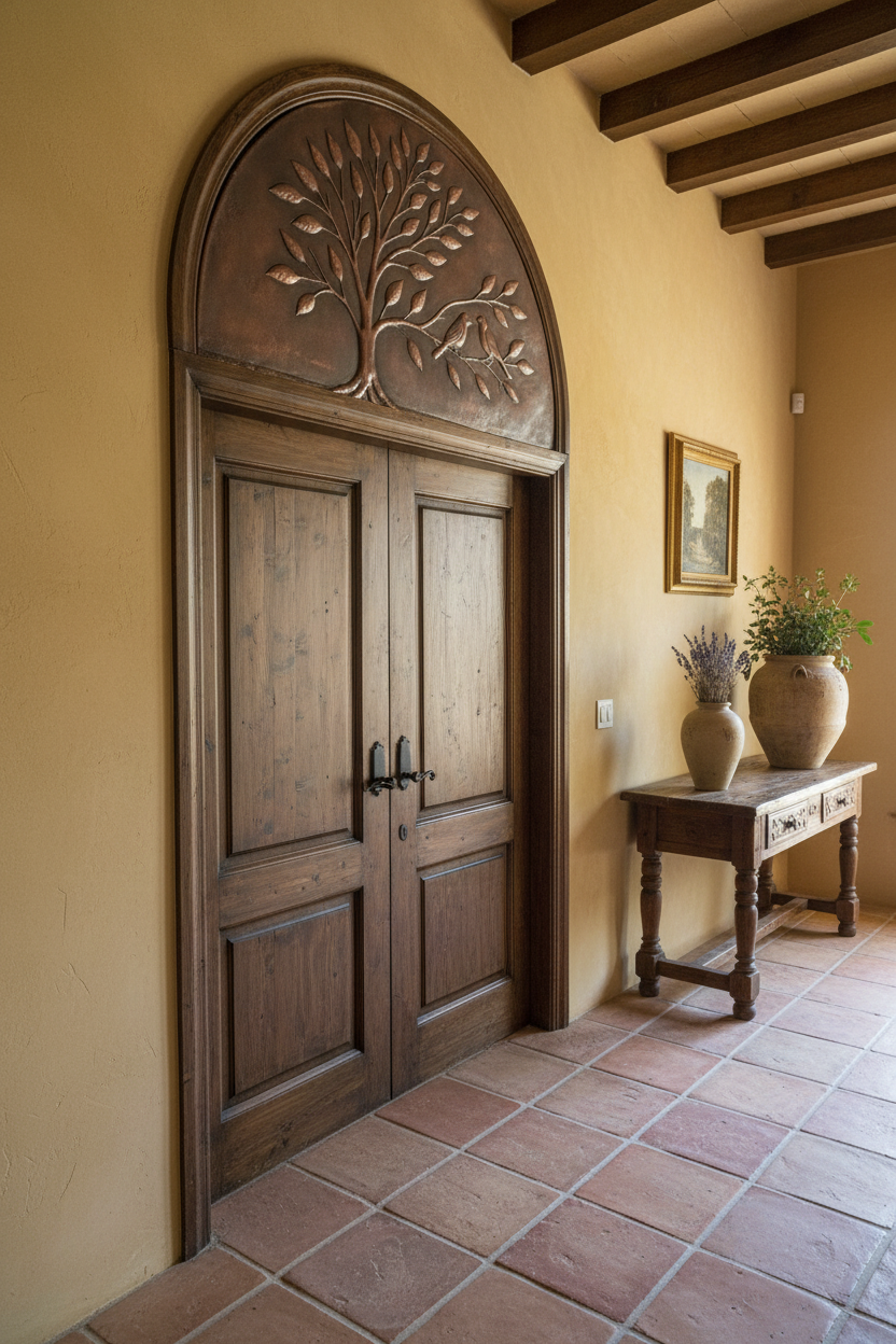 Copper Tree Panel - installed as transom above door in entryway