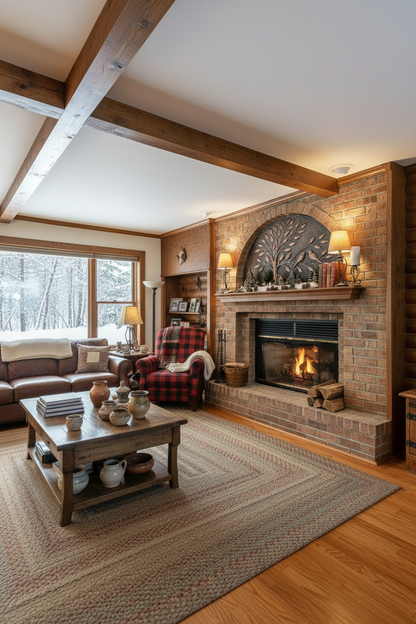 Copper Tree Wall Art Panel - 42x84 inch arched fireplace in lodge