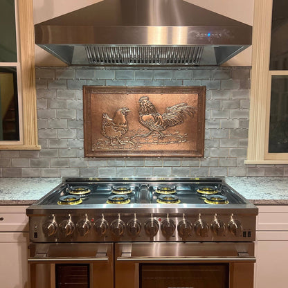 Rooster and Chicken Kitchen Backsplash Tile - 24"x30" Copper - Natuross