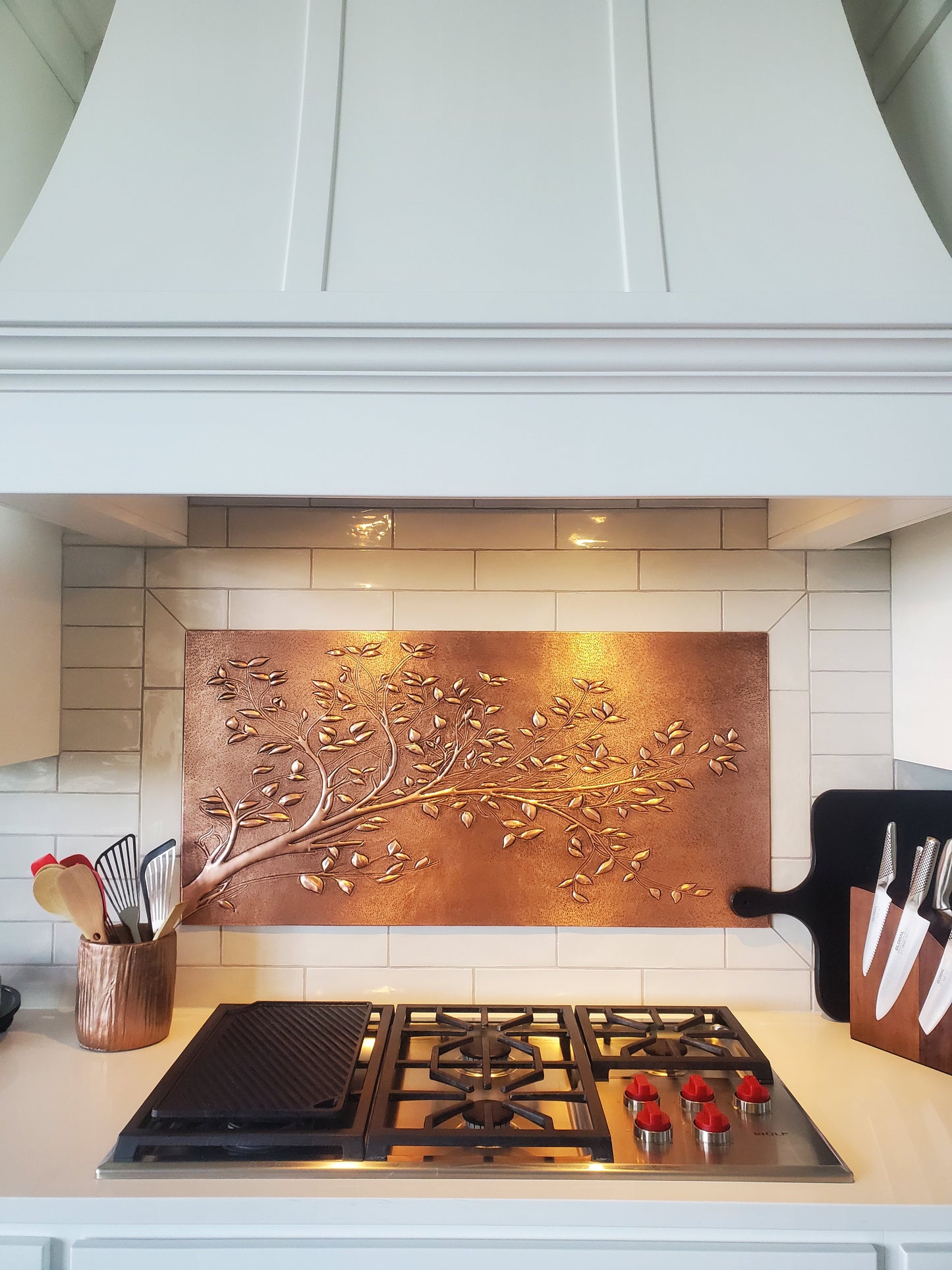 Carrelage de crédence de cuisine rustique – Branches d'arbre en cuivre – Cuivre naturel