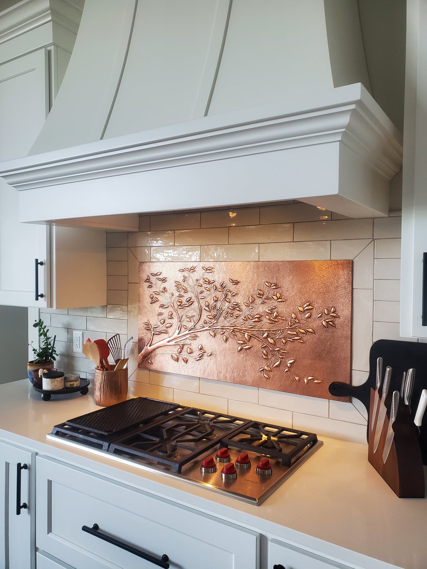 Carrelage de crédence de cuisine rustique – Branches d'arbre en cuivre – Cuivre naturel