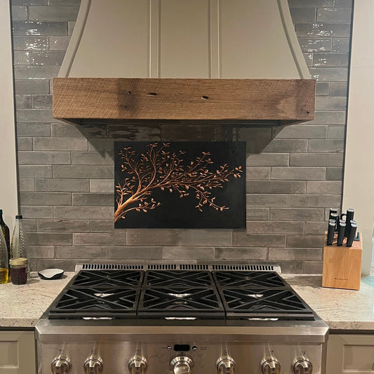 Black Tree Branches Copper Backsplash | Luxury Handmade Modern Copper Kitchen Wall Art - Natuross