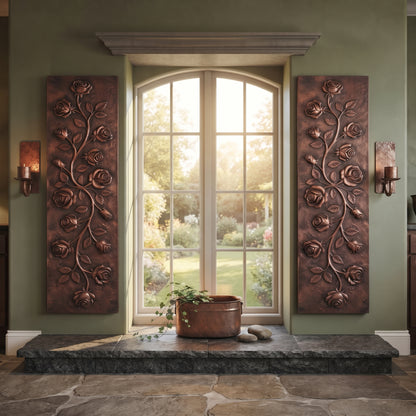 Rose Vine Copper Panel Pair