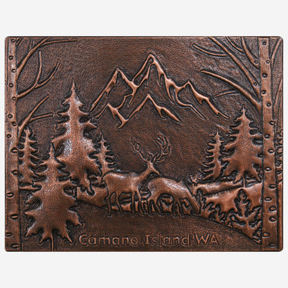 Wilderness Whisper Artisan Copper Backsplash - Mountain and Deer Design