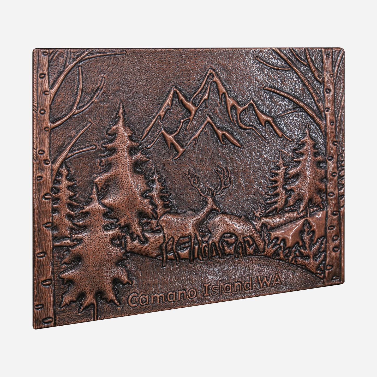 Wilderness Whisper Artisan Copper Backsplash - Mountain and Deer Design