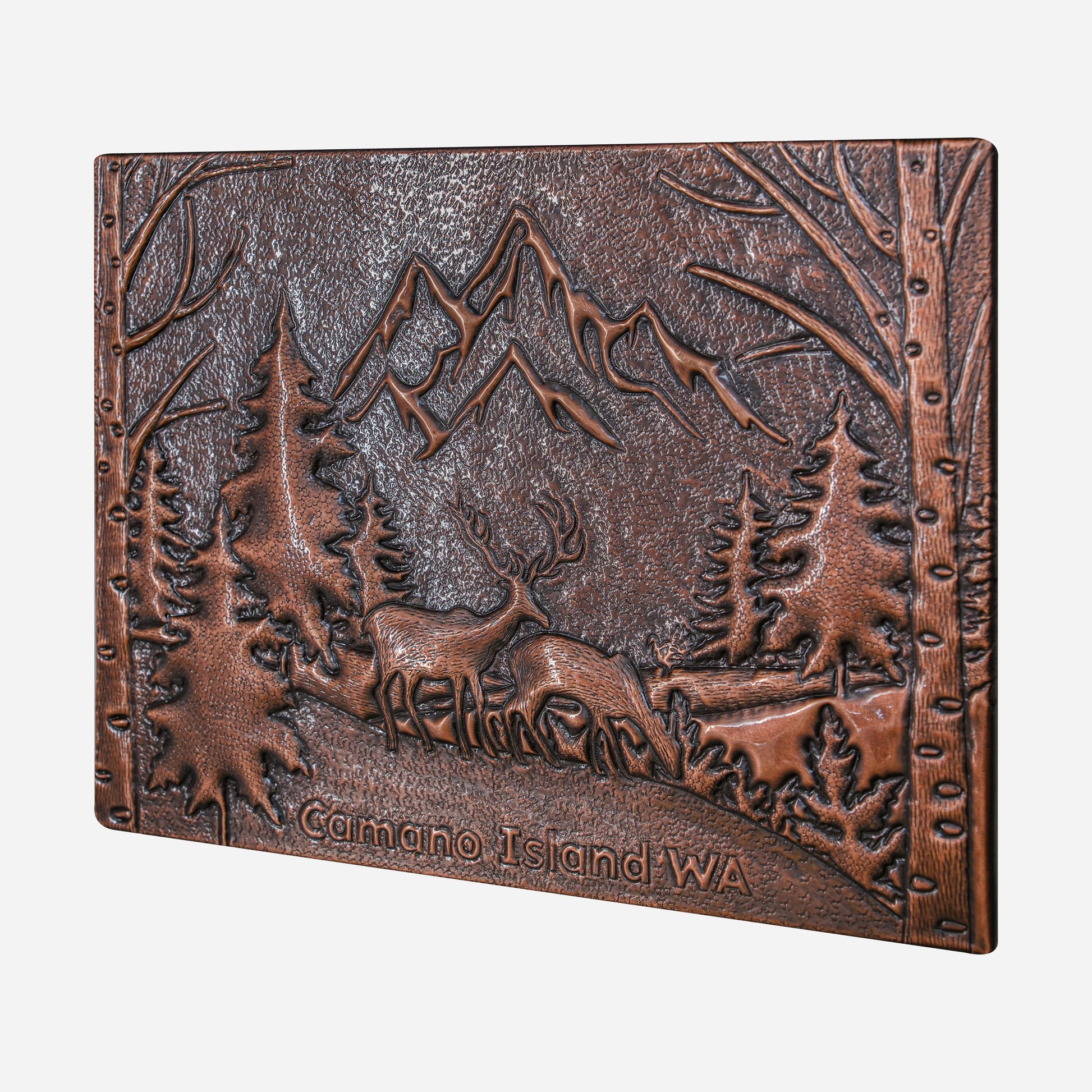 Wilderness Whisper Artisan Copper Backsplash - Mountain and Deer Design
