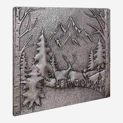 Handmade Copper Kitchen Backsplash Tile - Majestic Mountain and Forest Scene