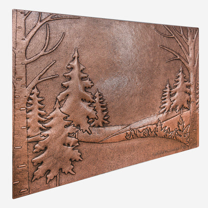 Custom Copper Kitchen Tile - Enchanted Pine and Birch Forest