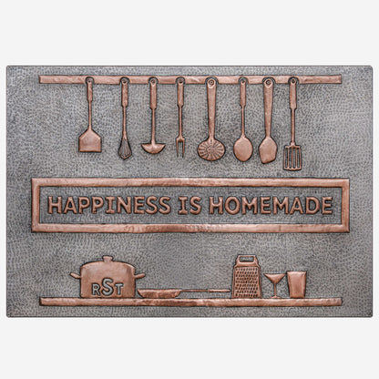 Personalized Copper Backsplash (Kitchen Utensils and Custom Text, Silver&Copper Color)