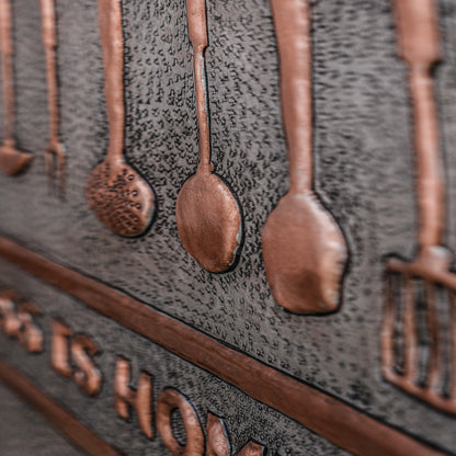 Personalized Copper Backsplash (Kitchen Utensils and Custom Text, Silver&Copper Color)