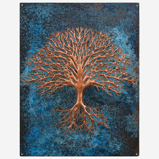 Copper Backsplash (Tree with Roots, Blue Patina)