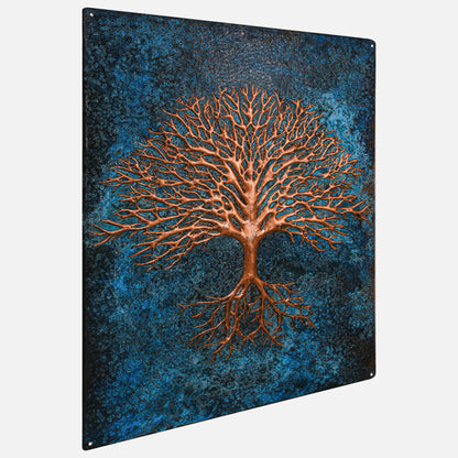 Copper Backsplash (Tree with Roots, Blue Patina)