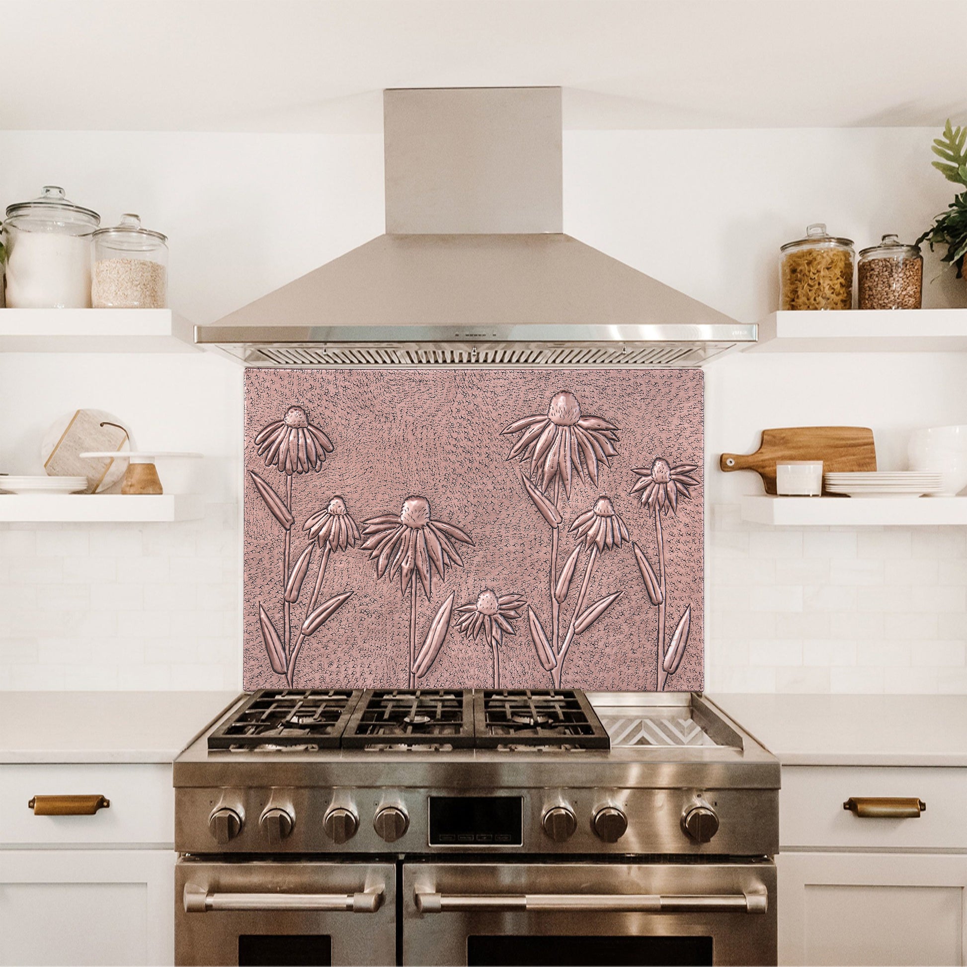 Coneflowers Copper Kitchen Backsplash Tile