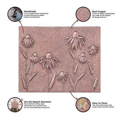 Coneflowers Copper Kitchen Backsplash Tile