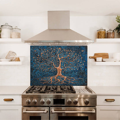 Copper Backsplash (Tree with Roots, Blue Patina)