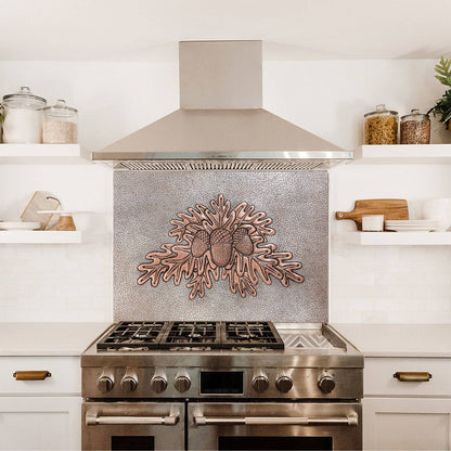 Copper Backsplash Panel (Oak Tree Leaves with Acorns, Silver&Copper Color)