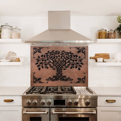 Copper Backsplash Panel (Celtic Tree of Life with Fleur de Lis Border, Copper&Black Color)