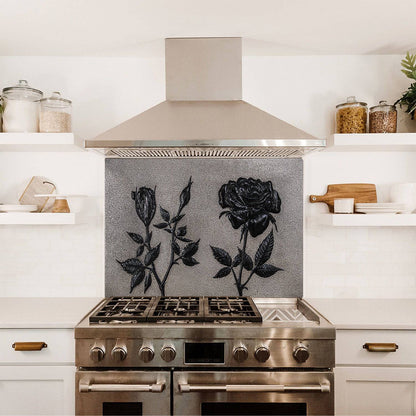 Copper Backsplash (Rose Flowers and Buds, Silver&Black Color)