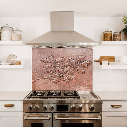 Copper Backsplash Panel (Oak Tree Branches and Acorns)