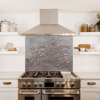 Copper Backsplash (Tree Branches and Leaves, Silver&Copper Color)