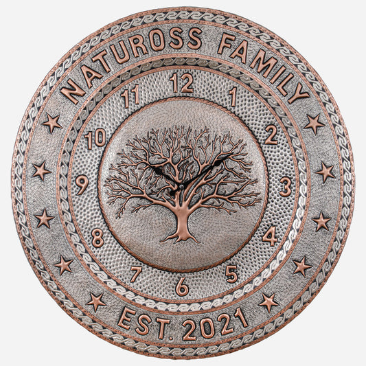 Personalized Copper Clock (Round, Tree of Life, Silver&Copper Color)