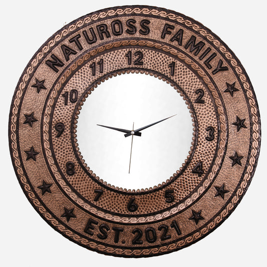 Personalized Copper Clock (Round, Family Name and Stars, Copper&Black Color)