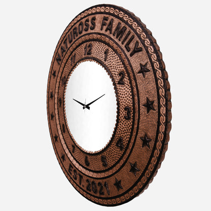 Personalized Copper Clock (Round, Family Name and Stars, Copper&Black Color)