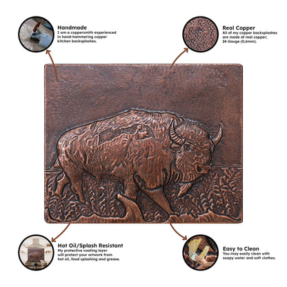 Bison Scene Copper Backsplash Tile