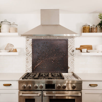 Copper Backsplash (Tree Branches and Chain Border, Brown Patina)