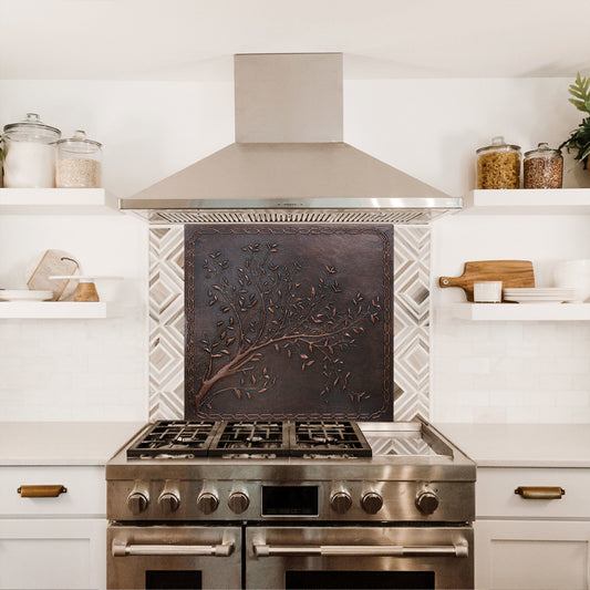 Copper Backsplash (Tree Branches and Chain Border, Brown Patina)