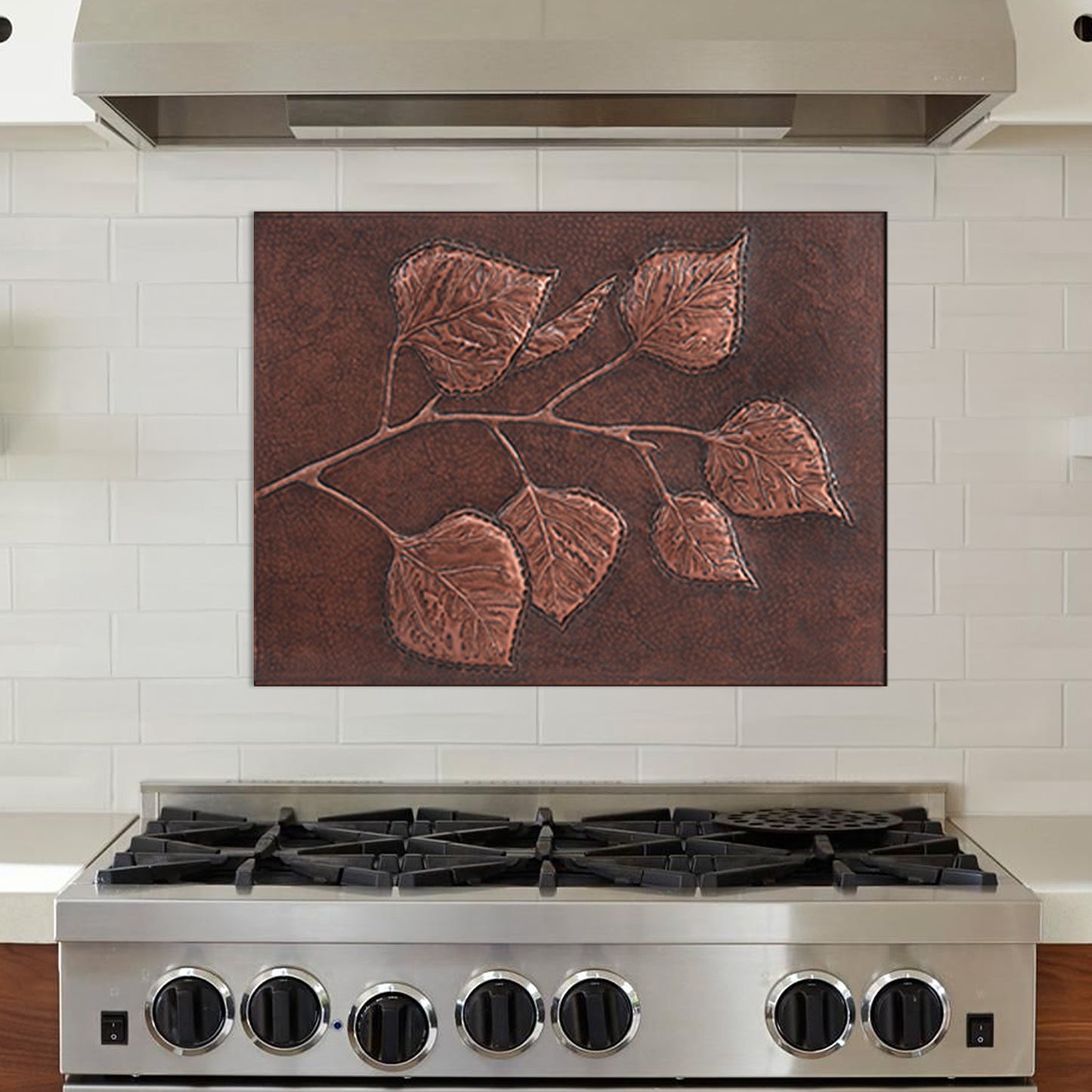 Aspen Leaves Copper Kitchen Backsplash 17.9"x24" Brown - Natuross