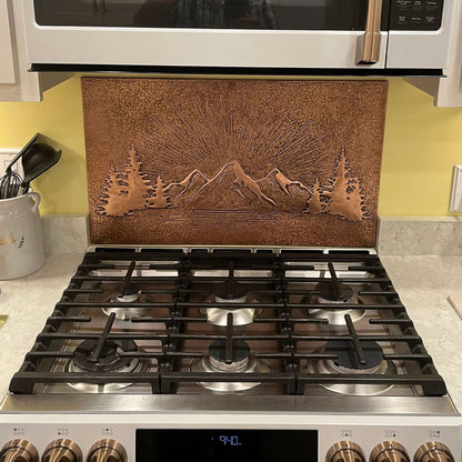 Copper Backsplash (Rising Sun Behind the Mountains, Brown Patina)