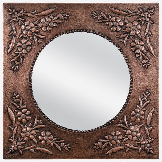 Copper Floral Mirror 23.7x23.7" Brown Patina