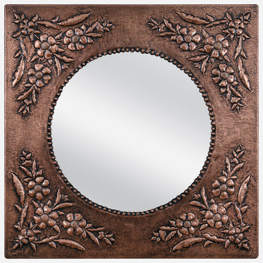 Copper Wall Mirror (Flowers, Brown Patina)