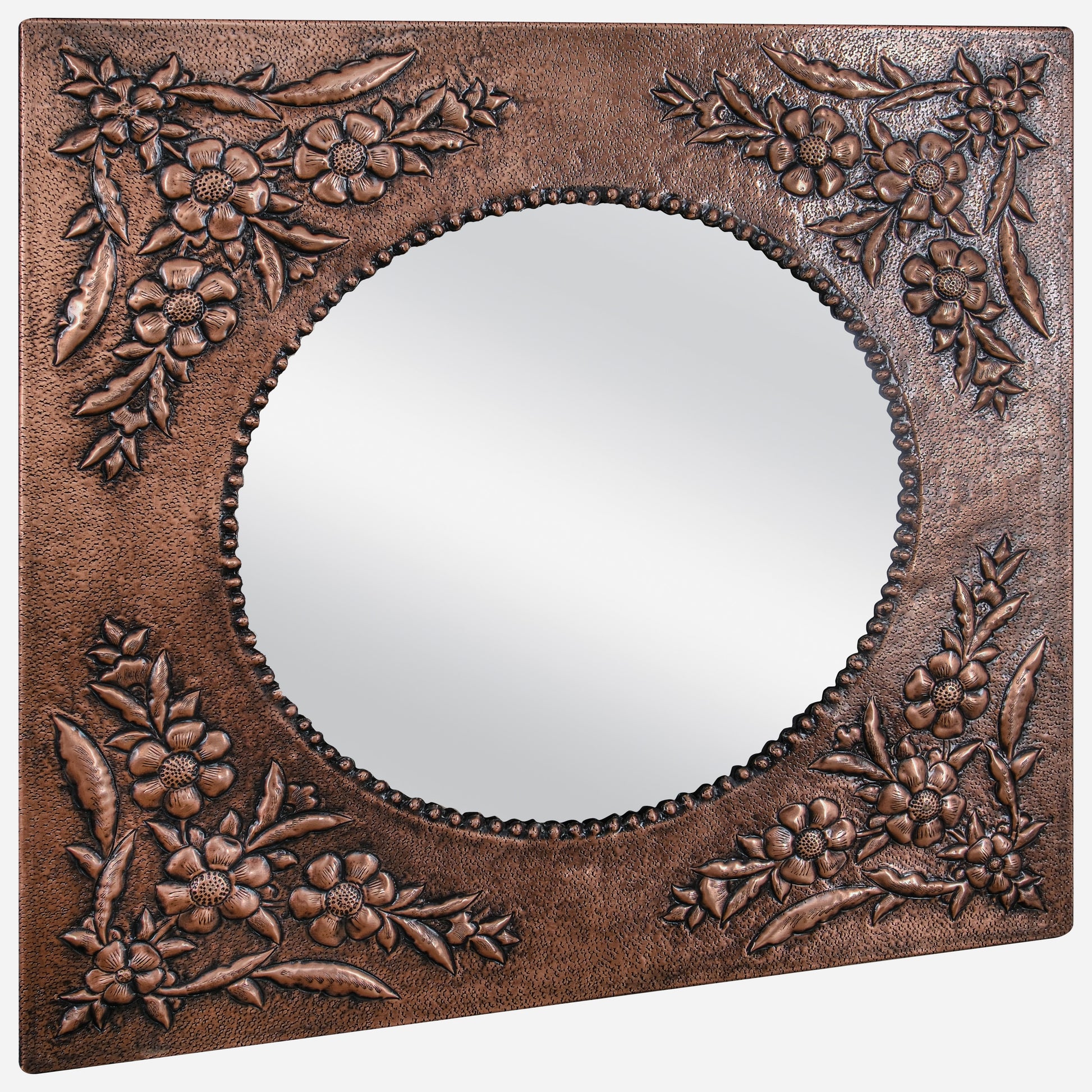 Copper Wall Mirror (Flowers, Brown Patina)