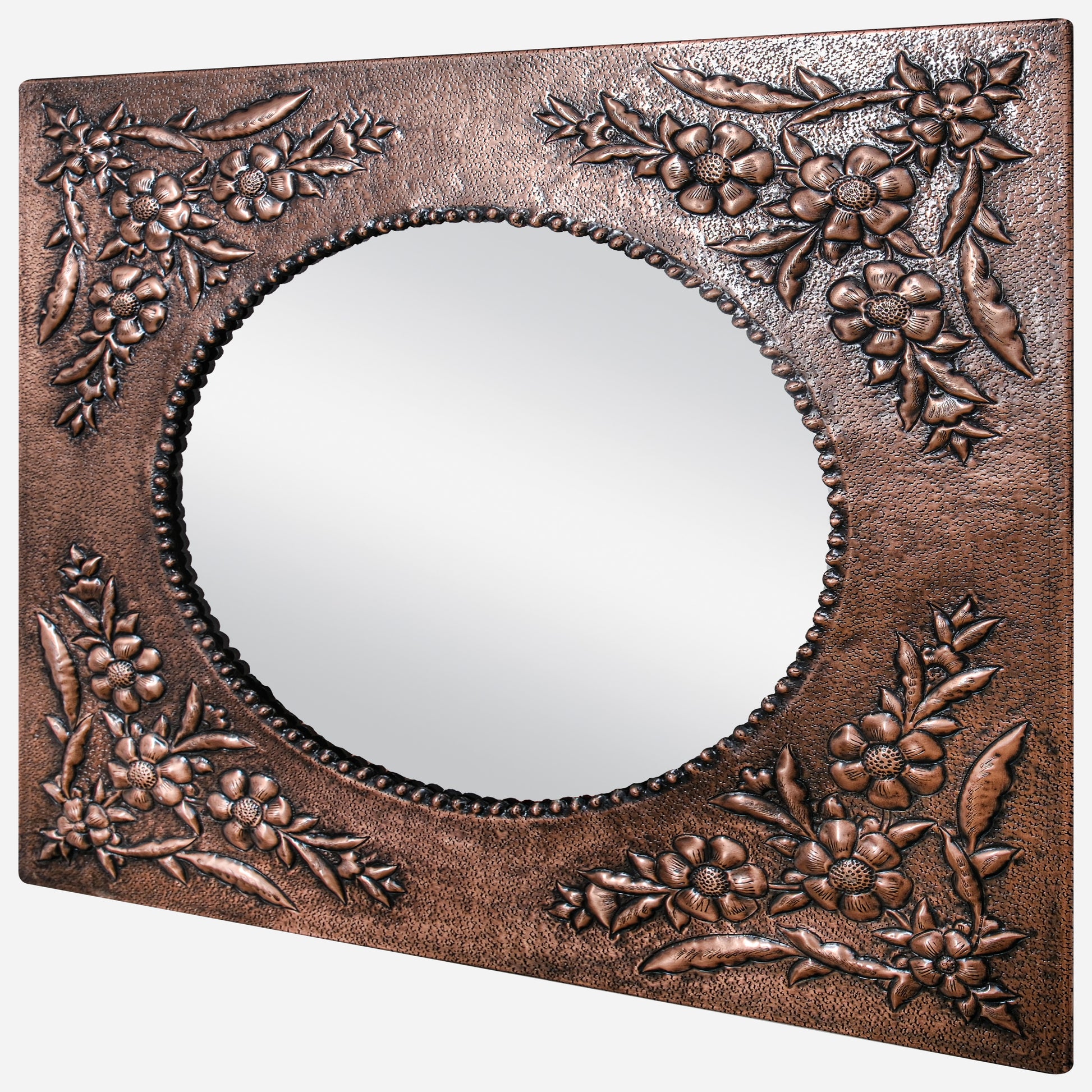 Copper Wall Mirror (Flowers, Brown Patina)