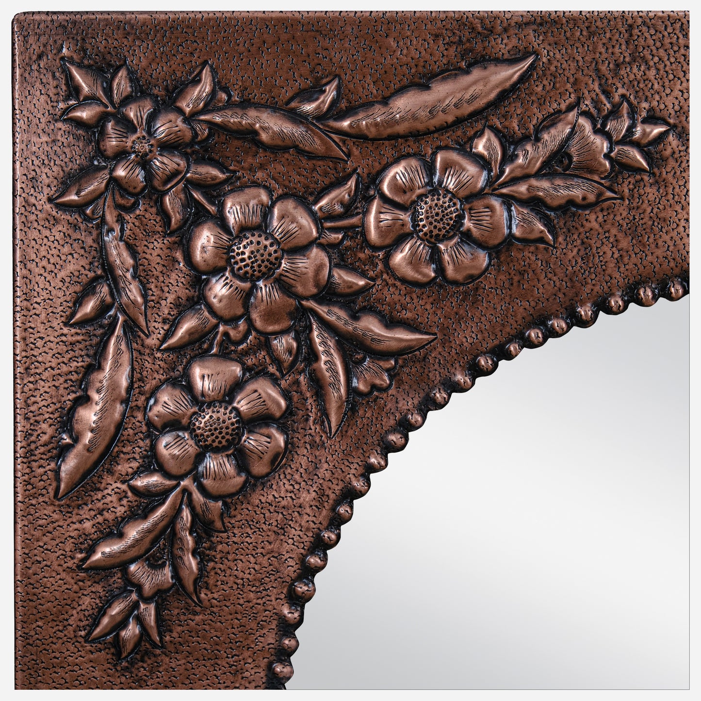 Copper Wall Mirror (Flowers, Brown Patina)