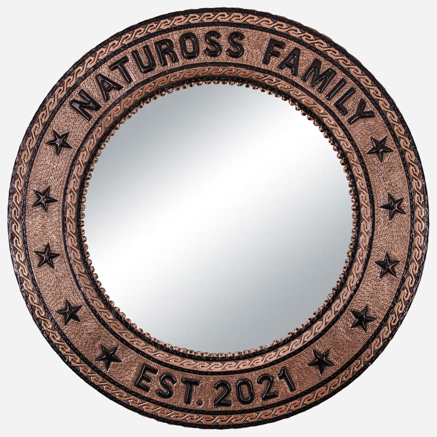 Copper Wall Mirror (Round, Family Name and Stars, Copper&Black Color)