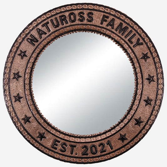 Copper Wall Mirror (Round, Family Name and Stars, Copper&Black Color)
